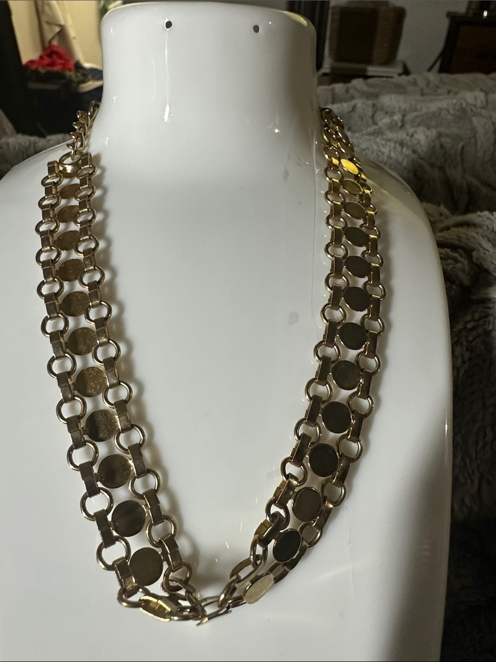 Vintage Gold Double-Row Disc Link Necklace -little scratch